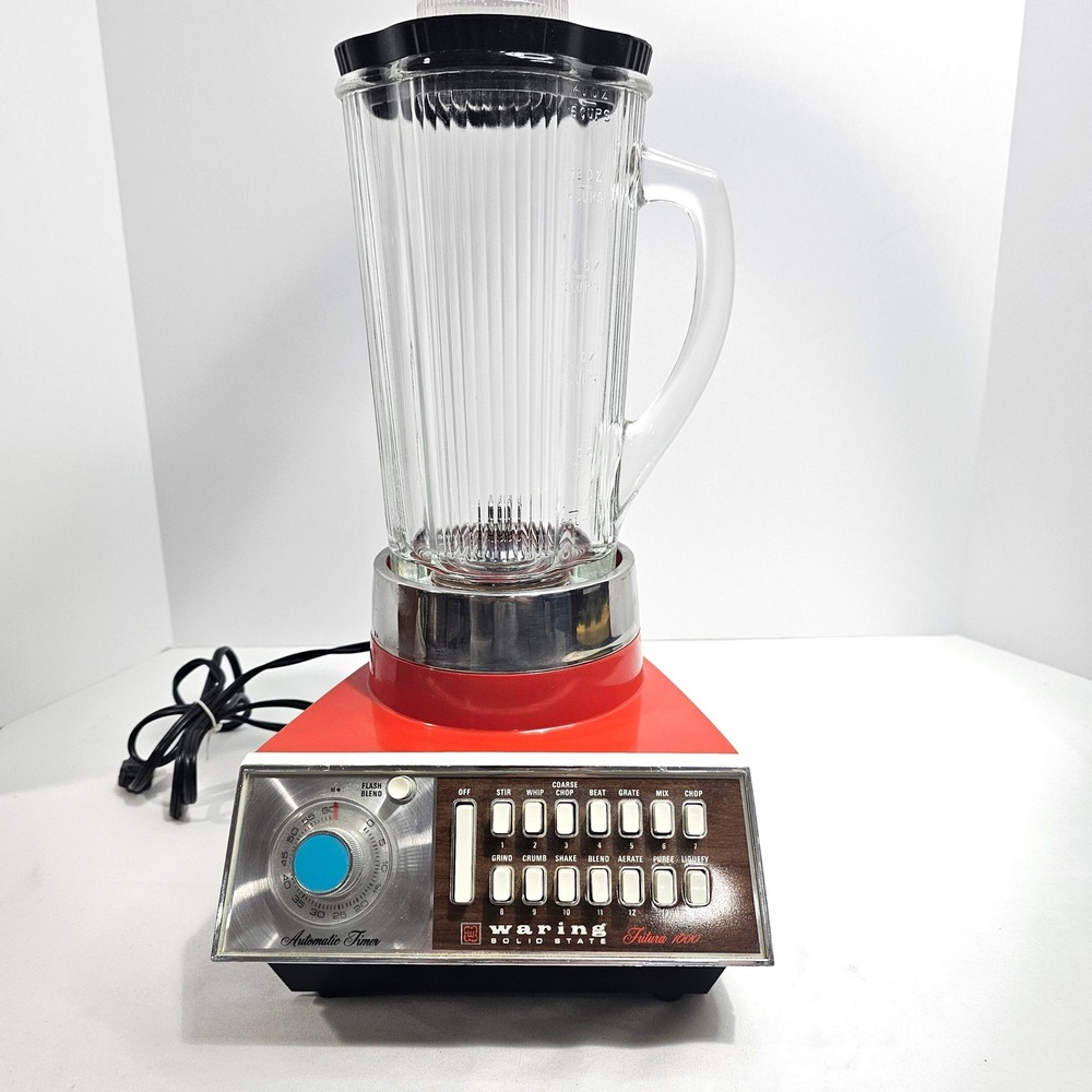 Vintage Waring Futura 1000 Solid State Blender Red Model 1206 14 Speed Glass Jar